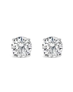 1.0 Carat Round Brilliant Cut Lab Grown White Diamond 4-Prong Classic Solitaire Stud Earrings in 14K White Gold