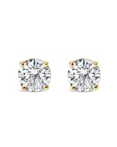 1.0 Carat Round Brilliant Cut Lab Grown White Diamond 4-Prong Classic Solitaire Stud Earrings in 14K Yellow Gold