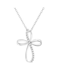 .925 Sterling Silver Diamond Accent Cross Ribbon 18" Pendant Necklace